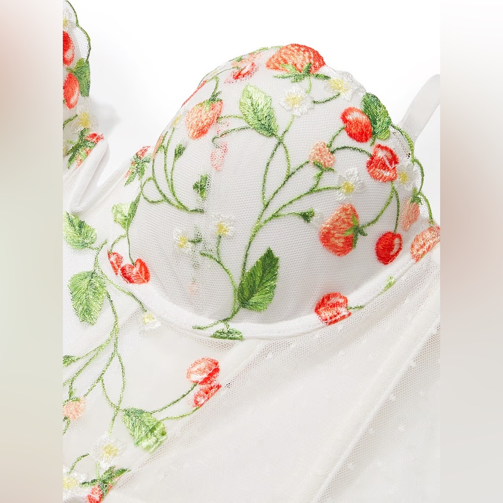 Victoria’s Secret Strawberry Floral Embroidered Bustier Corset Top 32B Coquette - Picture 4 of 11